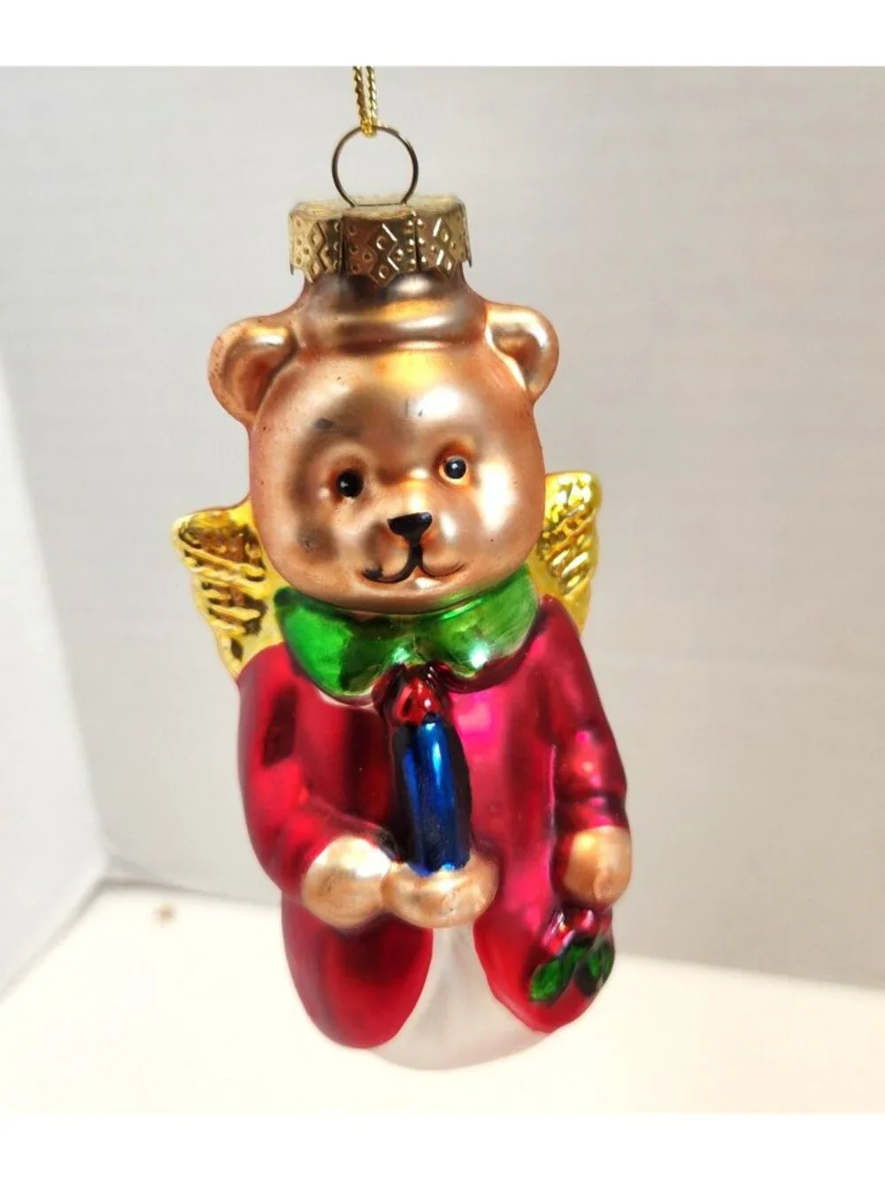 Blown Glass Angel Bear with Wings Christmas Tree Ornament With Box